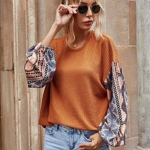 Long Sleeve Waffle Knit Top